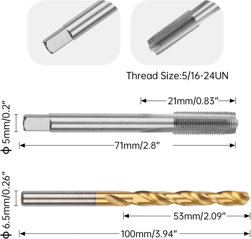 Winfox 5/16-24 UNF Straight Flute Thread Tap and 6.9mm Twist Drill Bit Set, Metric Titanium Plated 6542 High Speed Steel Machine Screw Thread Tap Threading Drilling Tool - Image 1